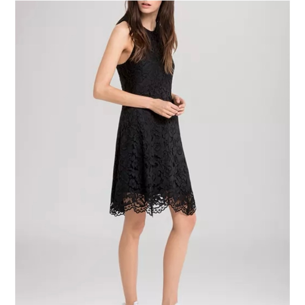 Sandro Paris Lace Racerback Dress Womans Sz 1 Black Floral Overlay‎ Lined